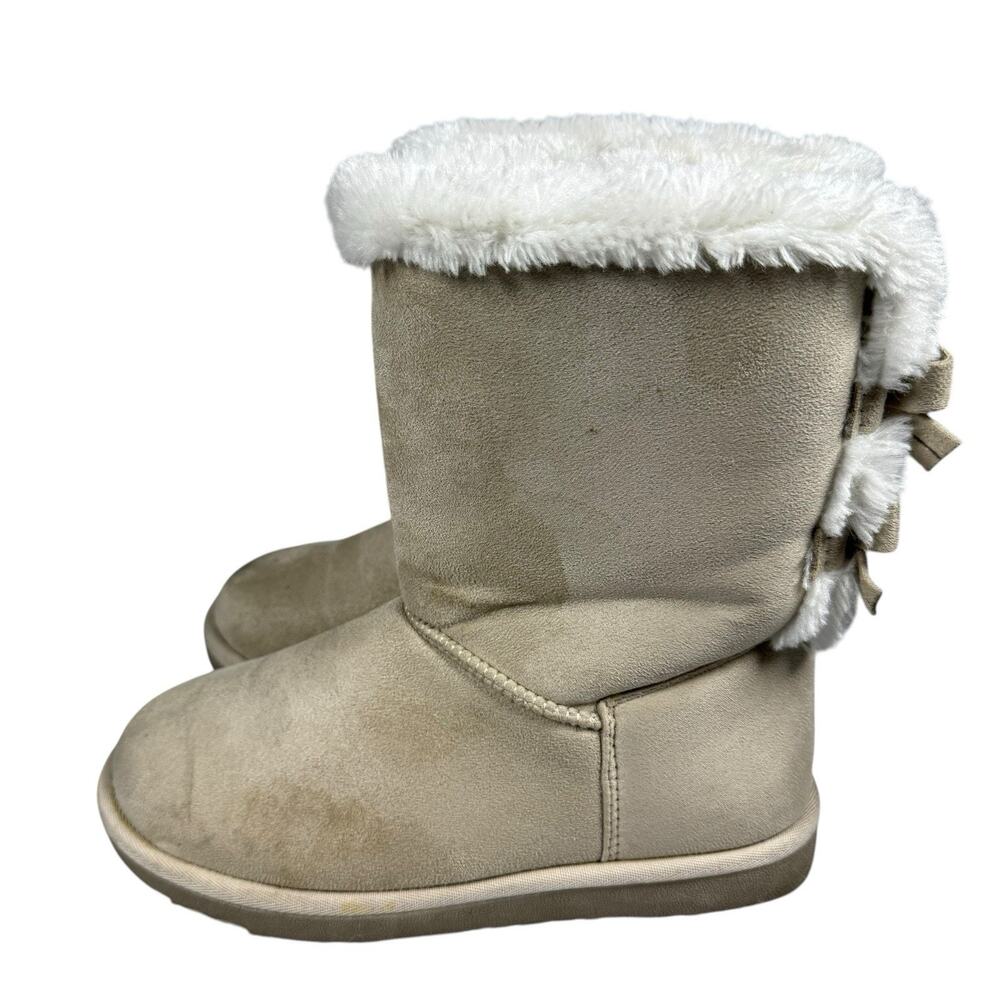 Jessica Cline Women Tan Taupe Siz 7 Faux Far lined Bow Winter Boots Fuzzy Bailey